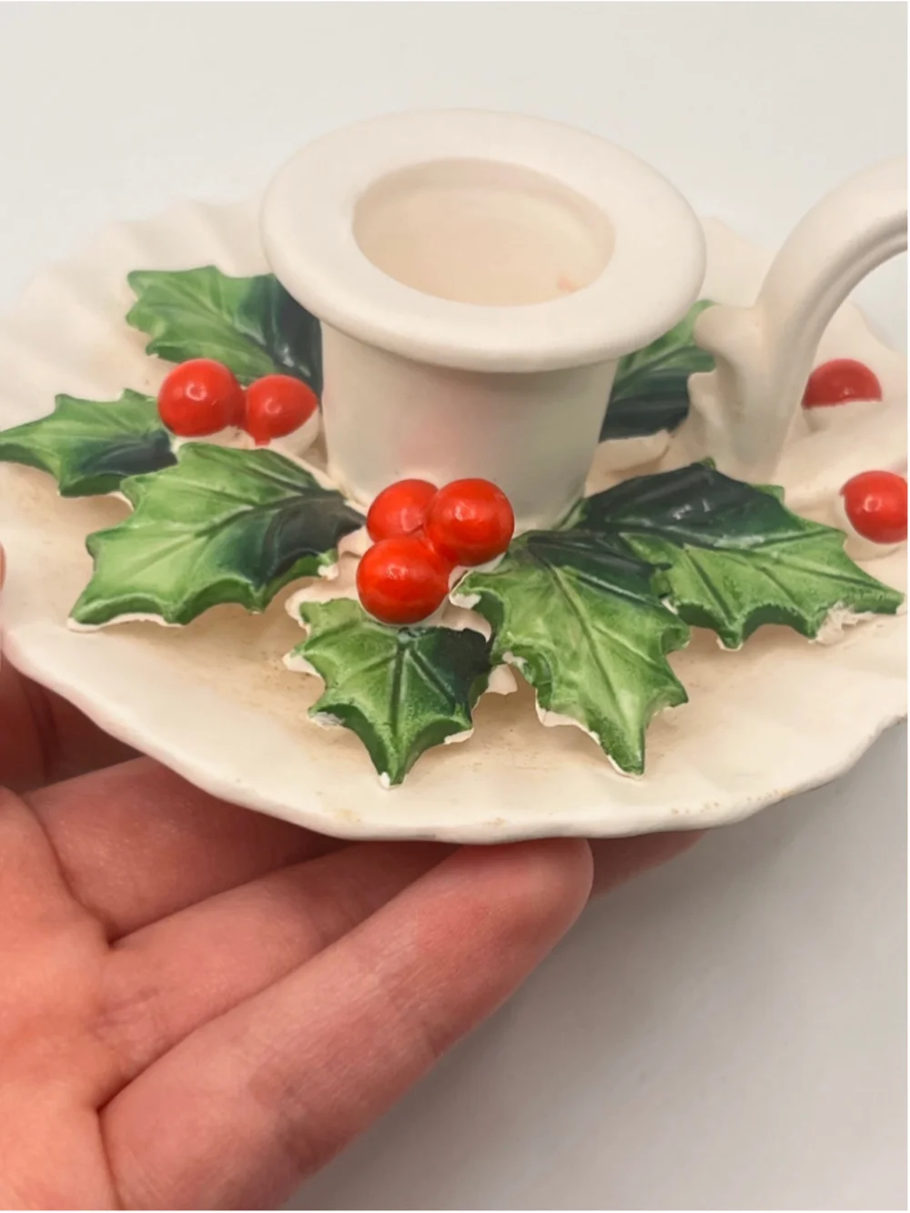 Vintage Holt Howard 1962 Holly Berry Candle Holders Pair Christmas Chamberstick
